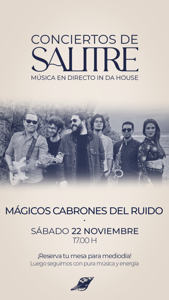 Cartel de evento musical en Salitre con banda en blanco y negro.